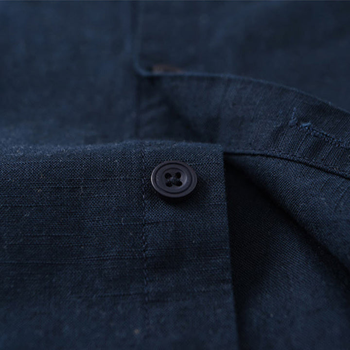 Buddha Stones Men's Spring Pure Color Stand Collar Cotton Linen Long Sleeve Shirt - image 2