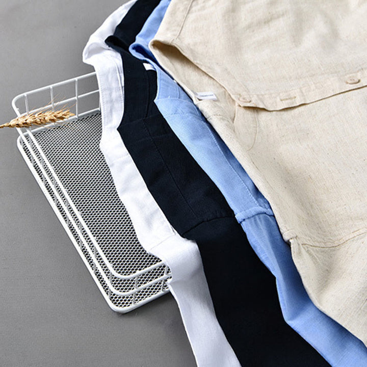 Buddha Stones Men's Spring Pure Color Stand Collar Cotton Linen Long Sleeve Shirt - image 22