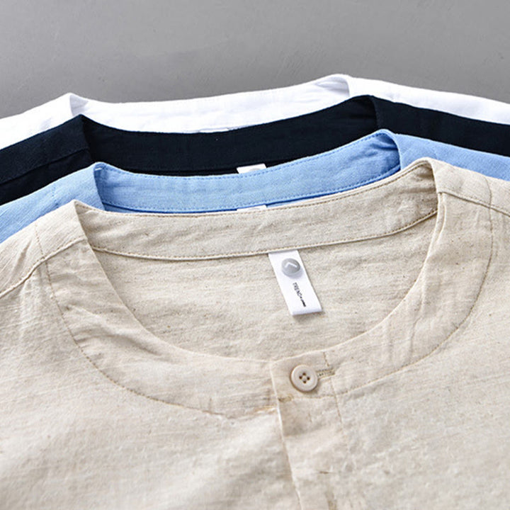 Buddha Stones Men's Spring Pure Color Stand Collar Cotton Linen Long Sleeve Shirt - image 21