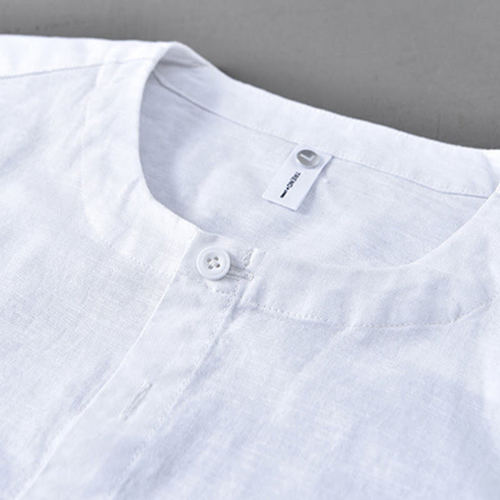 Buddha Stones Men's Spring Pure Color Stand Collar Cotton Linen Long Sleeve Shirt - image 5