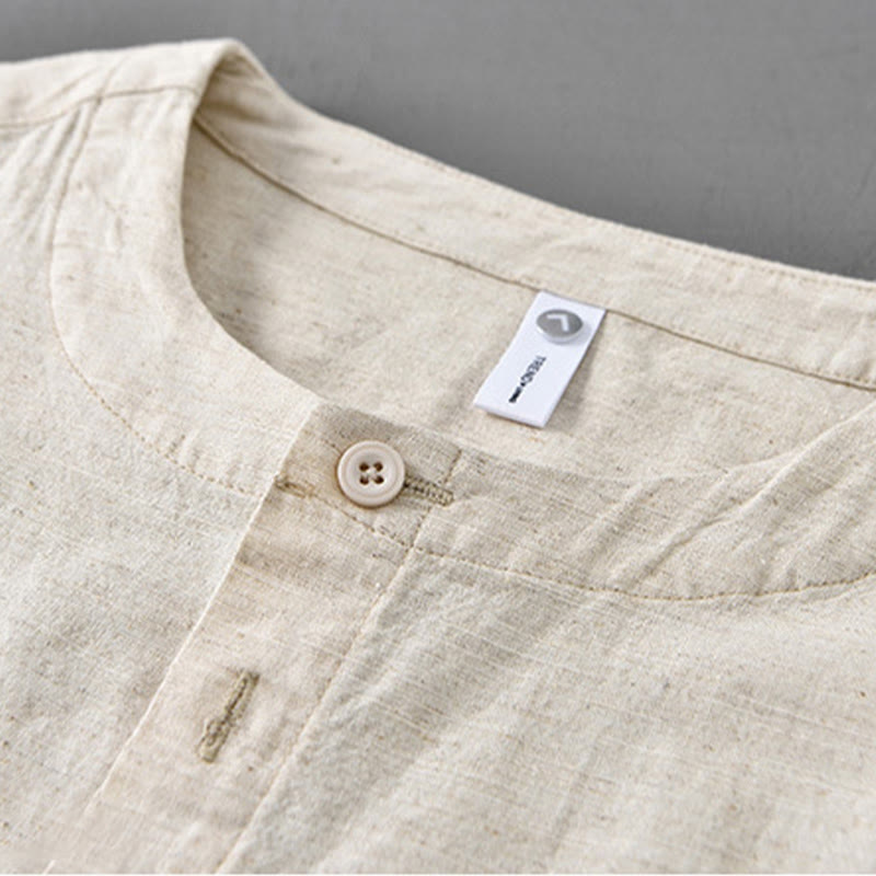 Buddha Stones Men's Spring Pure Color Stand Collar Cotton Linen Long Sleeve Shirt - image 10