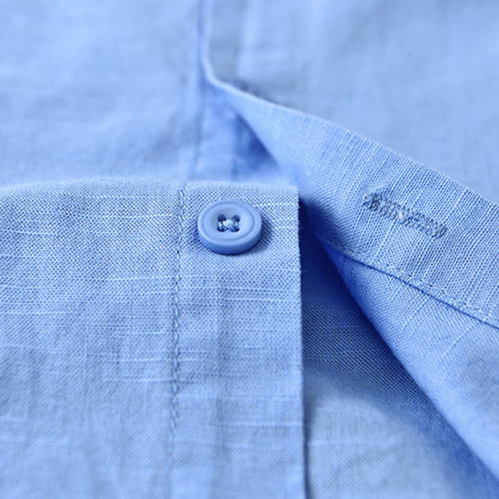 Buddha Stones Men's Spring Pure Color Stand Collar Cotton Linen Long Sleeve Shirt - image 19