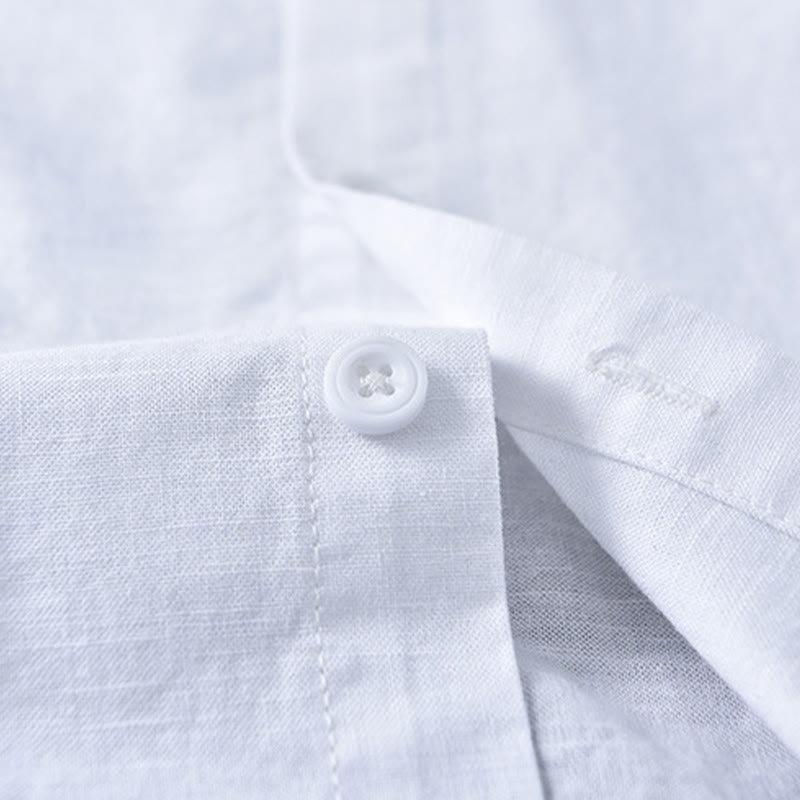 Buddha Stones Men's Spring Pure Color Stand Collar Cotton Linen Long Sleeve Shirt - image 6