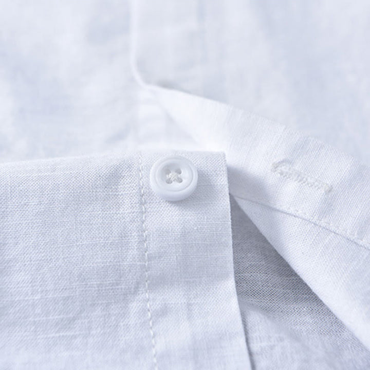 Buddha Stones Men's Spring Pure Color Stand Collar Cotton Linen Long Sleeve Shirt - image 6