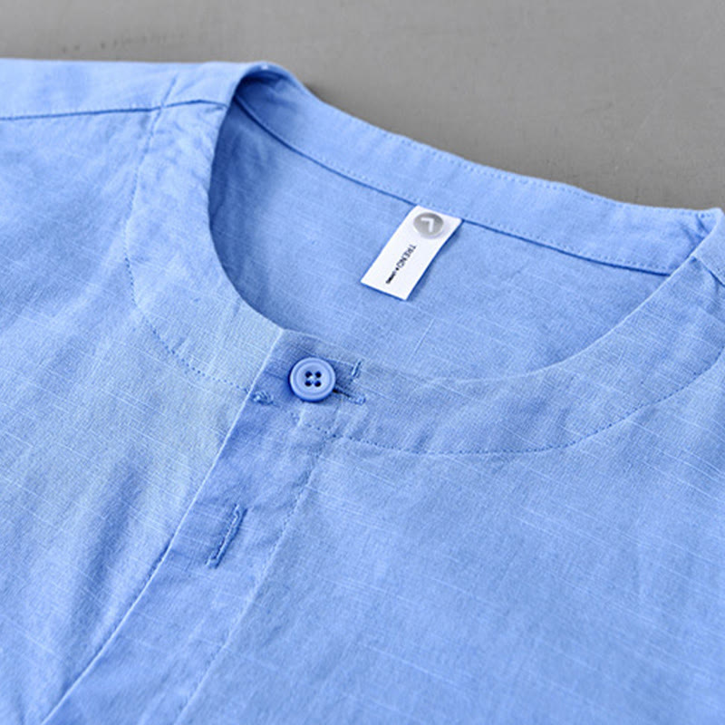 Buddha Stones Men's Spring Pure Color Stand Collar Cotton Linen Long Sleeve Shirt - image 18