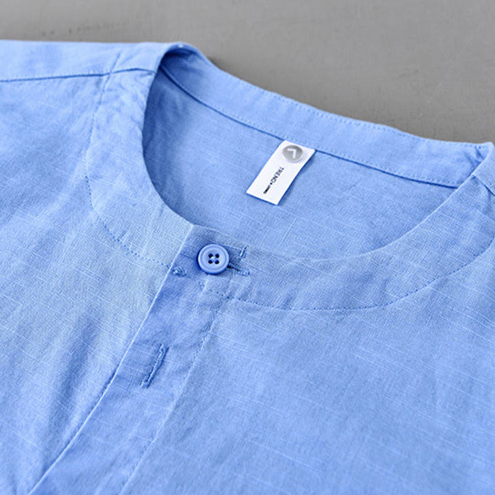 Buddha Stones Men's Spring Pure Color Stand Collar Cotton Linen Long Sleeve Shirt - image 18