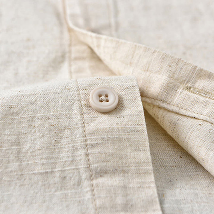 Buddha Stones Men's Spring Pure Color Stand Collar Cotton Linen Long Sleeve Shirt - image 12