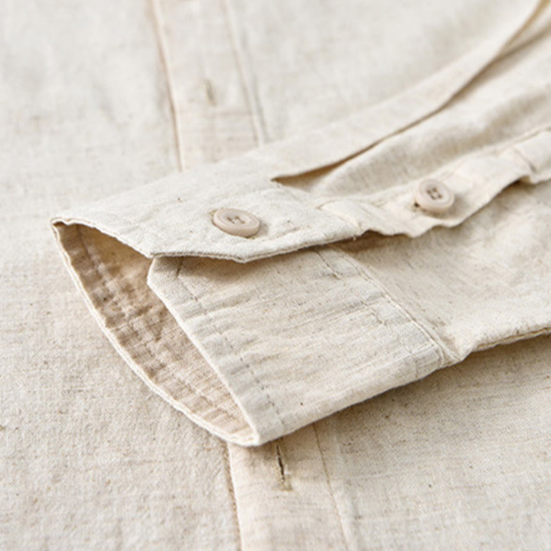 Buddha Stones Men's Spring Pure Color Stand Collar Cotton Linen Long Sleeve Shirt - image 11