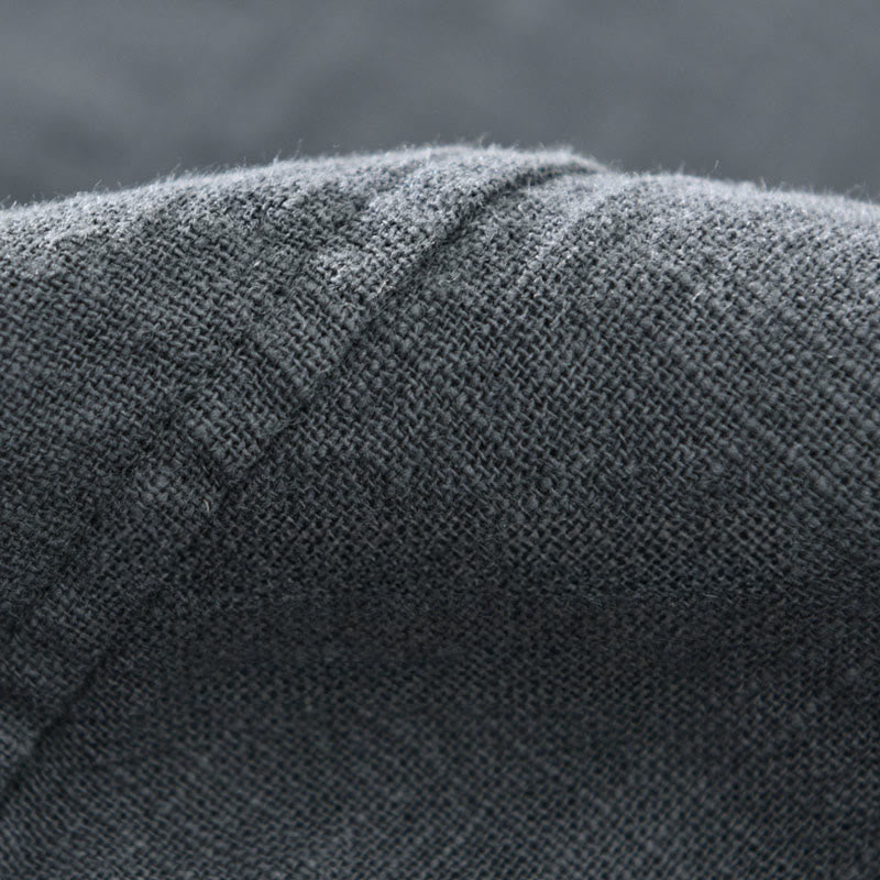 Buddha Stones Men's Fall Plain Ramie Cotton Long Sleeve Lapel Shirt With Pockets - image 9