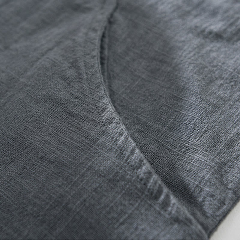 Buddha Stones Men's Fall Plain Ramie Cotton Long Sleeve Lapel Shirt With Pockets - image 11