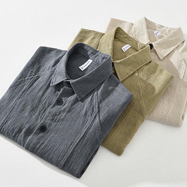 Buddha Stones Men's Fall Plain Ramie Cotton Long Sleeve Lapel Shirt With Pockets - image 17