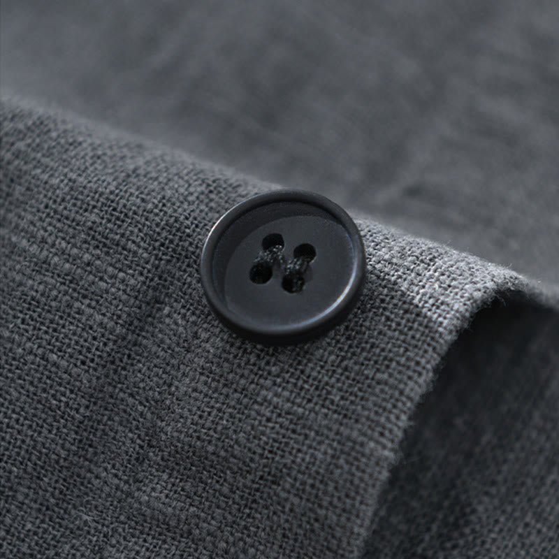 Buddha Stones Men's Fall Plain Ramie Cotton Long Sleeve Lapel Shirt With Pockets - image 12