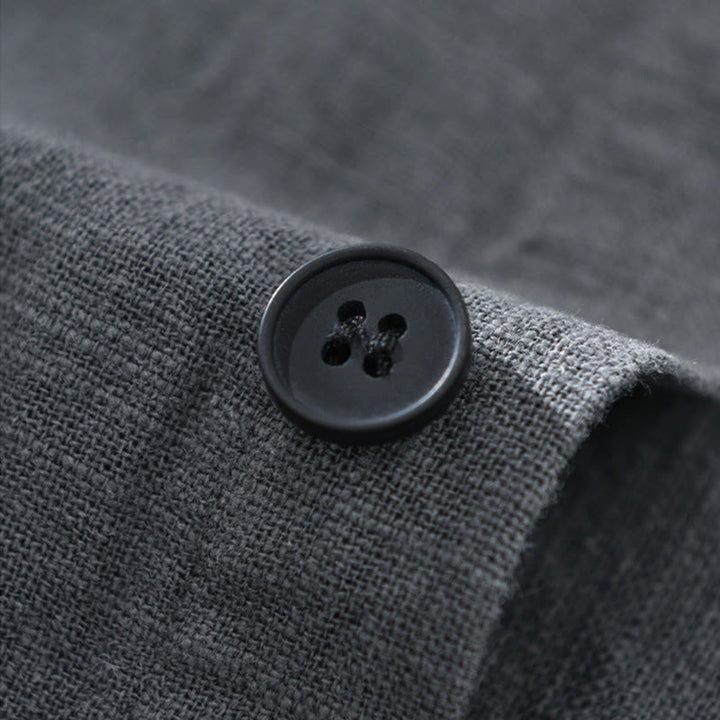 Buddha Stones Men's Fall Plain Ramie Cotton Long Sleeve Lapel Shirt With Pockets - image 12