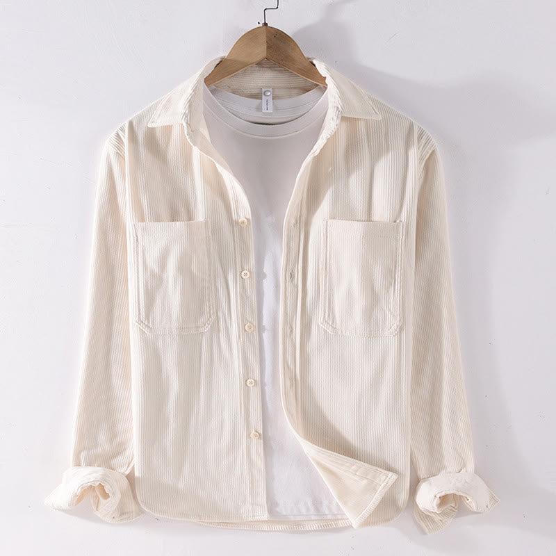 Buddha Stones Spring Plain Simple Buttons Design Corduroy Men's Long Sleeve Jacket With Pockets - OldLace - US/UK/AU42,EU52 (3XL) - image 11