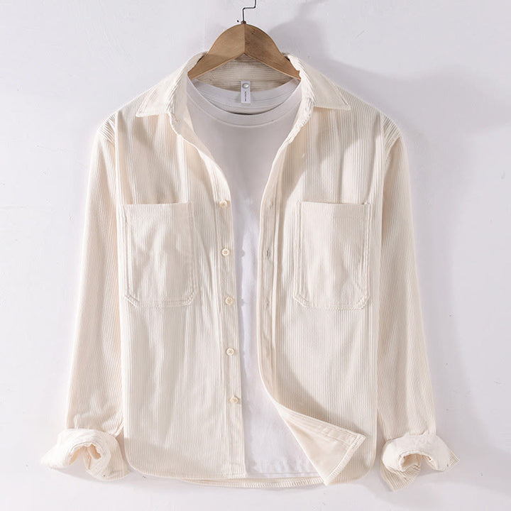 Buddha Stones Spring Plain Simple Buttons Design Corduroy Men's Long Sleeve Jacket With Pockets - OldLace - US/UK/AU42,EU52 (3XL) - image 11