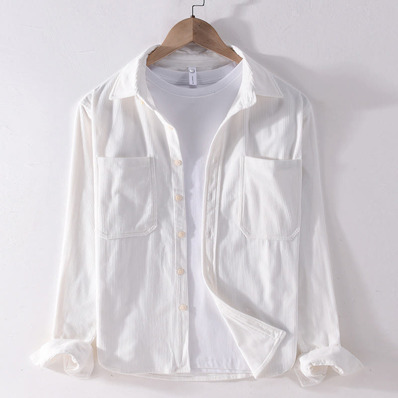 Buddha Stones Spring Plain Simple Buttons Design Corduroy Men's Long Sleeve Jacket With Pockets - White - US/UK/AU42,EU52 (3XL) - image 3