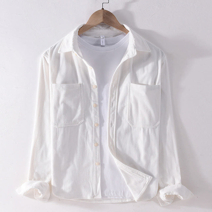 Buddha Stones Spring Plain Simple Buttons Design Corduroy Men's Long Sleeve Jacket With Pockets - White - US/UK/AU42,EU52 (3XL) - image 3