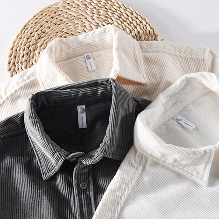 Buddha Stones Spring Plain Simple Buttons Design Corduroy Men's Long Sleeve Jacket With Pockets - image 16