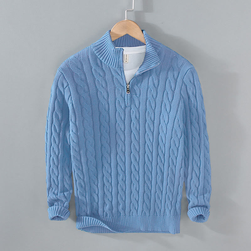 Buddha Stones Winter Textured High Neck Zipper Design Men's Long Sleeve Cotton Sweater - CornflowerBlue - US/UK/AU42,EU52 (3XL) - image 15