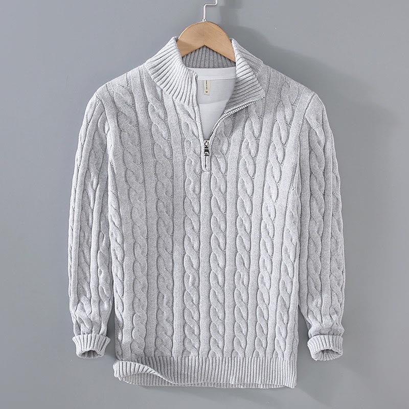 Buddha Stones Winter Textured High Neck Zipper Design Men's Long Sleeve Cotton Sweater - LightGrey - US/UK/AU42,EU52 (3XL) - image 2
