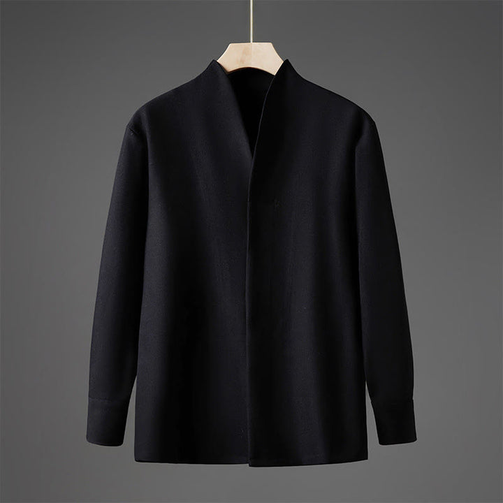 Buddha Stones Solid Fall Long Sleeve Hidden Half Button Design Men's Shirts - Black - US/UK/AU46,EU56 (5XL) - image 8