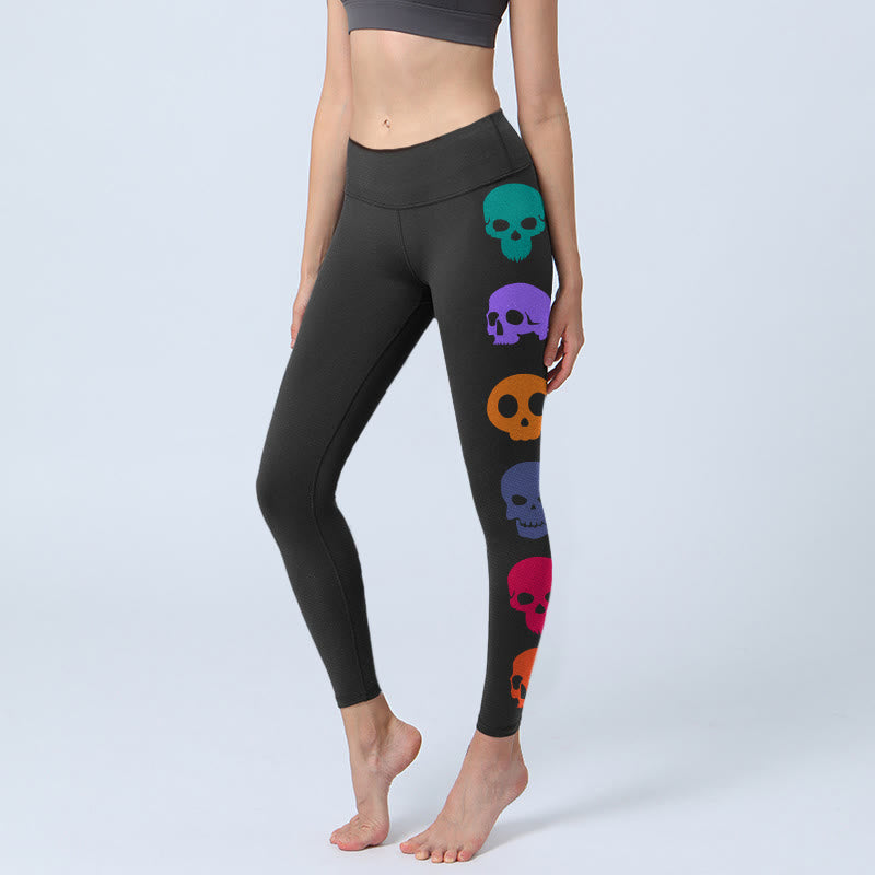 Buddha Stones Colorful Skulls Print Gym Leggings Women's Yoga Pants - Black - US18,UK/AU22,EU50 (4XL) - image 0