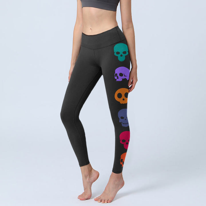 Buddha Stones Colorful Skulls Print Gym Leggings Women's Yoga Pants - Black - US18,UK/AU22,EU50 (4XL) - image 0