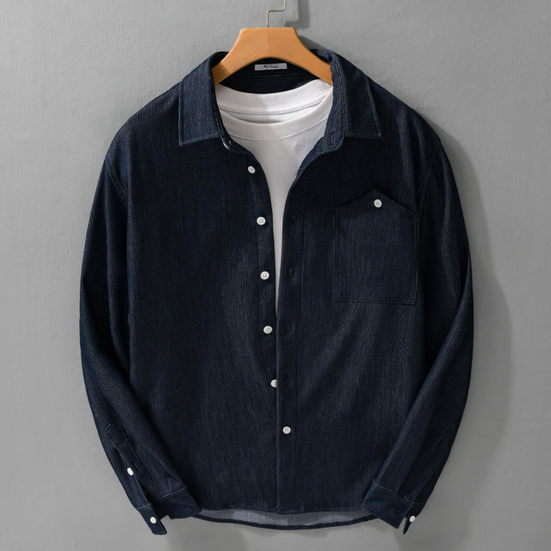 Buddha Stones Fall Pure Color Buttoned Detail Lapel Men's Long Sleeve Jacket - MidnightBlue - US/UK/AU42,EU52 (3XL) - image 0