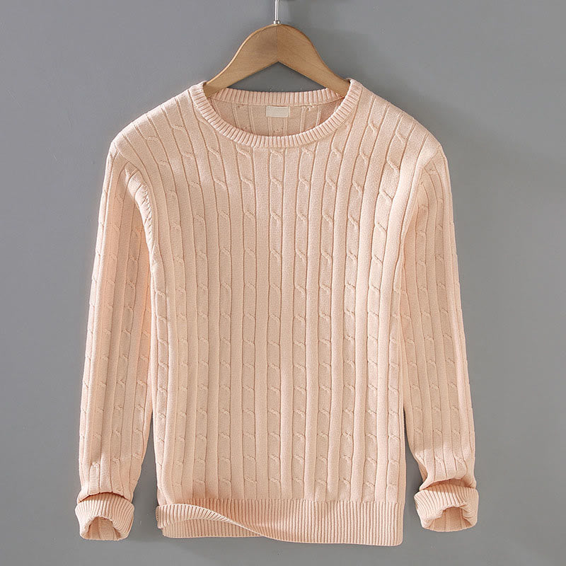 Buddha Stones Cable Knit Design Men's Crew Neck Long Sleeve Pure Cotton Sweater - Moccasin - US/UK/AU42,EU52 (3XL) - image 2