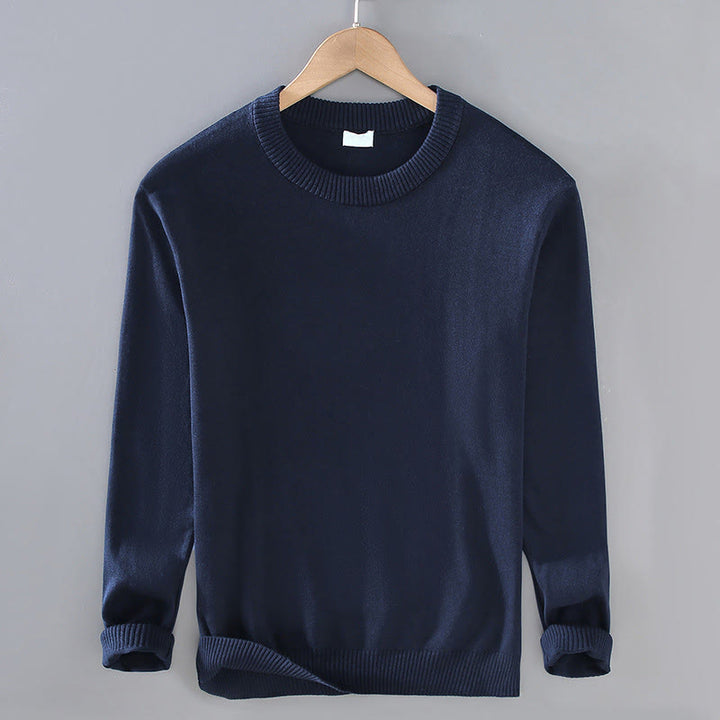 Buddha Stones Ribbed Design Pure Cotton Thermal Men's Crew Neck Long Sleeve Sweater - MidnightBlue - US/UK/AU42,EU52 (3XL) - image 0