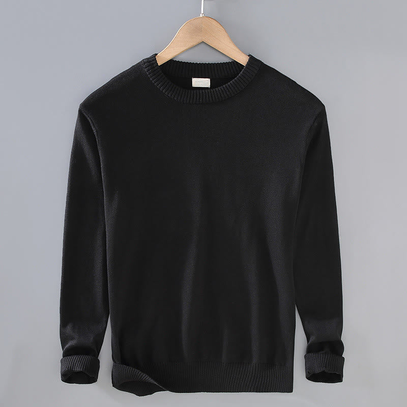 Buddha Stones Ribbed Design Pure Cotton Thermal Men's Crew Neck Long Sleeve Sweater - Black - US/UK/AU42,EU52 (3XL) - image 1