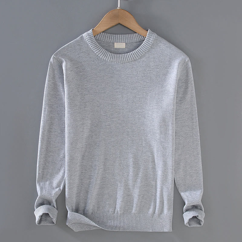 Buddha Stones Ribbed Design Pure Cotton Thermal Men's Crew Neck Long Sleeve Sweater - LightGrey - US/UK/AU42,EU52 (3XL) - image 3