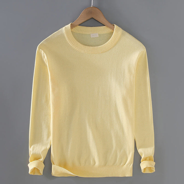 Buddha Stones Ribbed Design Pure Cotton Thermal Men's Crew Neck Long Sleeve Sweater - LightYellow - US/UK/AU42,EU52 (3XL) - image 10