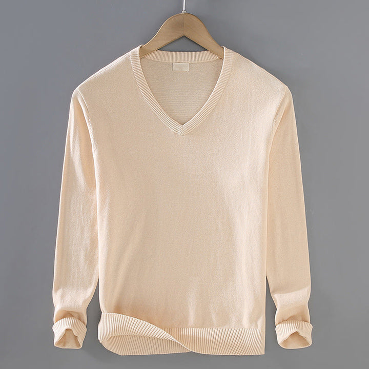 Buddha Stones Solid Color V-Neck Cotton Simple Design Men's Long Sleeve Sweater - PapayaWhip - US/UK/AU42,EU52 (3XL) - image 8