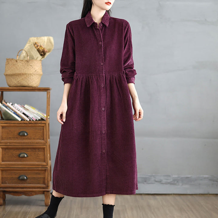 Buddha Stones Plain Buttons Long Sleeve Women's Cotton Corduroy Coat With Pockets - FireBrick - US12,UK/AU16,EU44 (2XL) - image 16