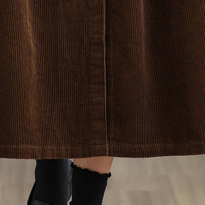 Buddha Stones Plain Buttons Long Sleeve Women's Cotton Corduroy Coat With Pockets - image 9