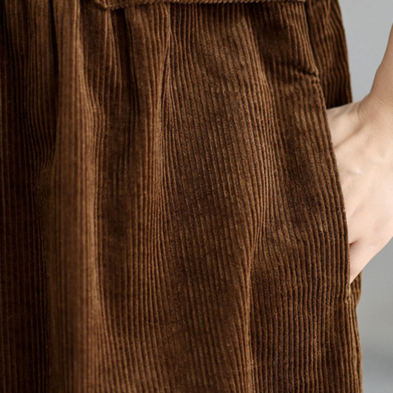 Buddha Stones Plain Buttons Long Sleeve Women's Cotton Corduroy Coat With Pockets - image 8