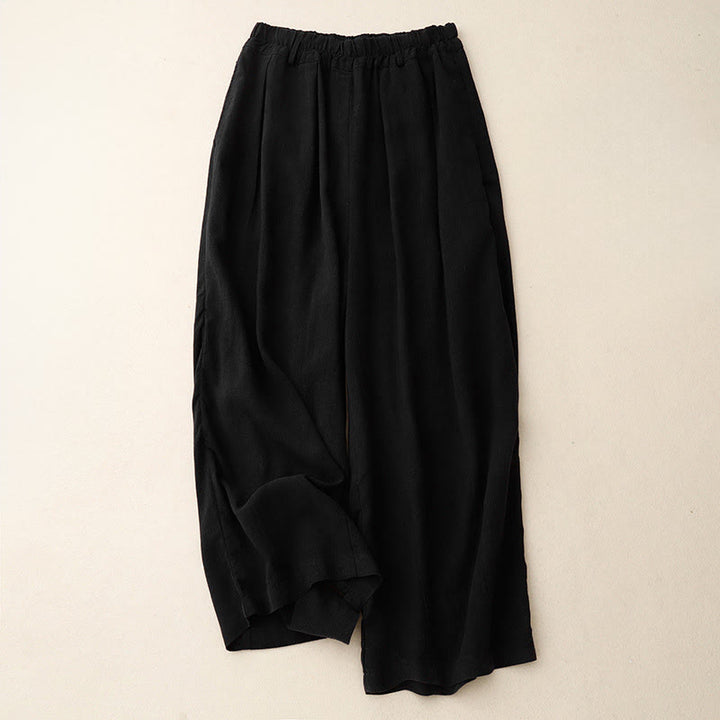 Buddha Stones Solid Color Cotton Women's Wide Leg Pants With Pockets - Black - US8-10,UK/AU12-14,EU40-42 (2XL) - image 0