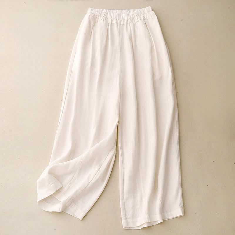 Buddha Stones Solid Color Cotton Women's Wide Leg Pants With Pockets - Seashell - US8-10,UK/AU12-14,EU40-42 (2XL) - image 6