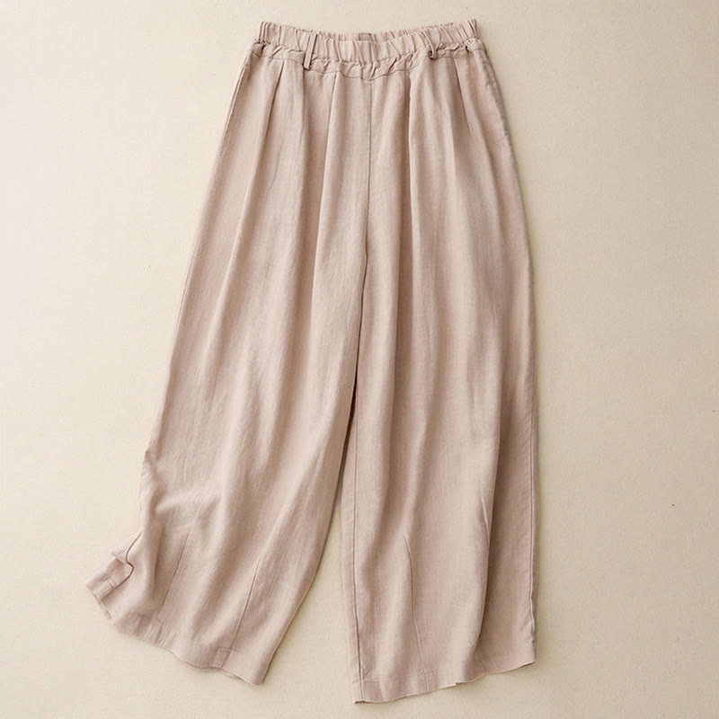 Buddha Stones Solid Color Cotton Women's Wide Leg Pants With Pockets - Bisque - US8-10,UK/AU12-14,EU40-42 (2XL) - image 11