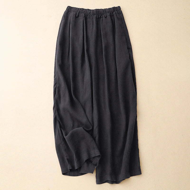 Buddha Stones Solid Color Cotton Women's Wide Leg Pants With Pockets - MidnightBlue - US8-10,UK/AU12-14,EU40-42 (2XL) - image 22