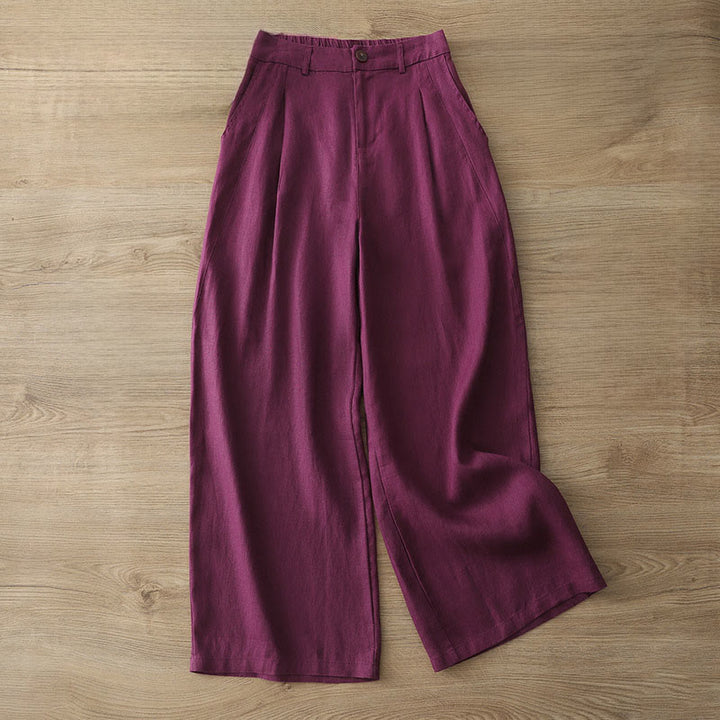 Buddha Stones Solid Color Cotton Women's Button Wide Leg Pants With Pockets - Purple - US8-10,UK/AU12-14,EU40-42 (2XL) - image 30