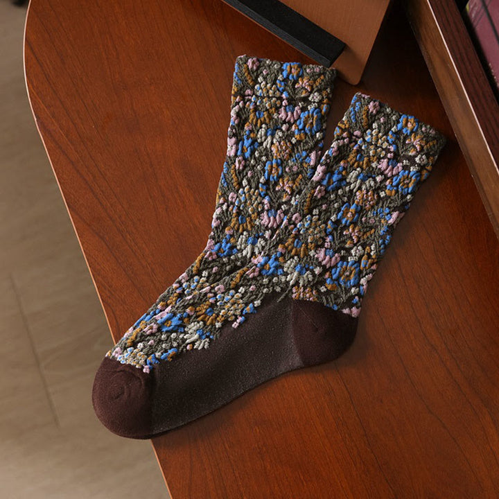 Buddha Stones Ethnic Textured Floral Pattern Women's Micro Crew Cotton Socks - SaddleBrown - One Size Fits Most (US4–9,EU34–39,UK/AU2.5-6,Asia22-24.5cm) - image 3