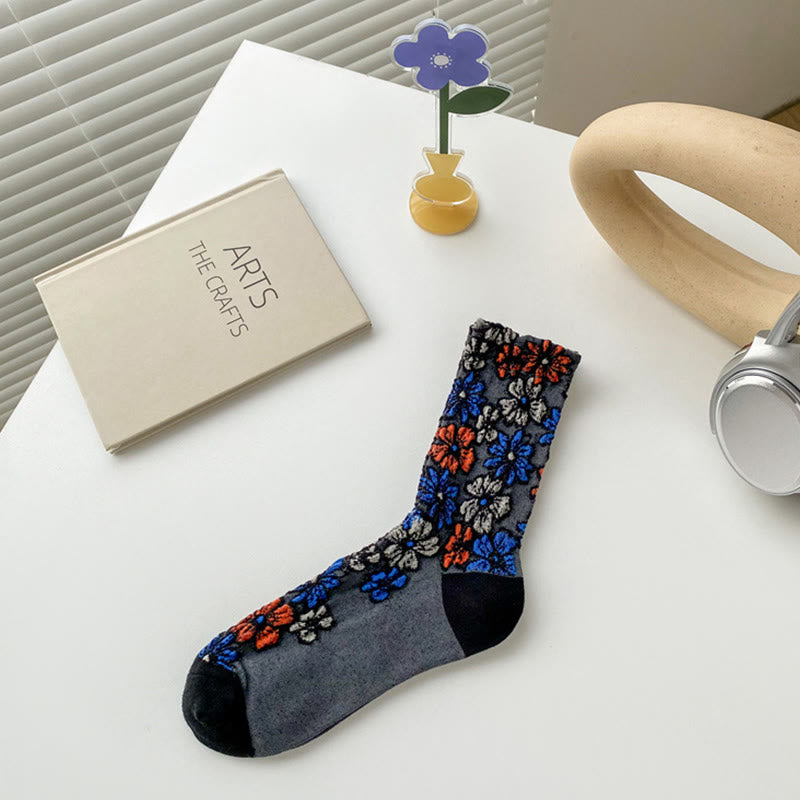 Buddha Stones Ethnic Textured Floral Contrasting Color Design Women's Micro Crew Cotton Socks - Black - One Size Fits Most (US4–9,EU34–39,UK/AU2.5-6,Asia22-24.5cm) - image 1