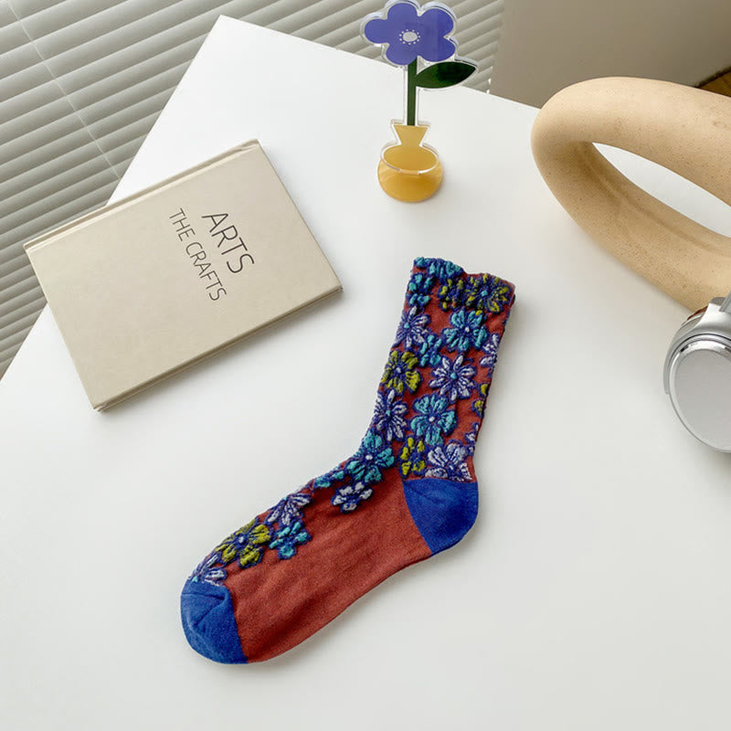 Buddha Stones Ethnic Textured Floral Contrasting Color Design Women's Micro Crew Cotton Socks - FireBrick - One Size Fits Most (US4–9,EU34–39,UK/AU2.5-6,Asia22-24.5cm) - image 15