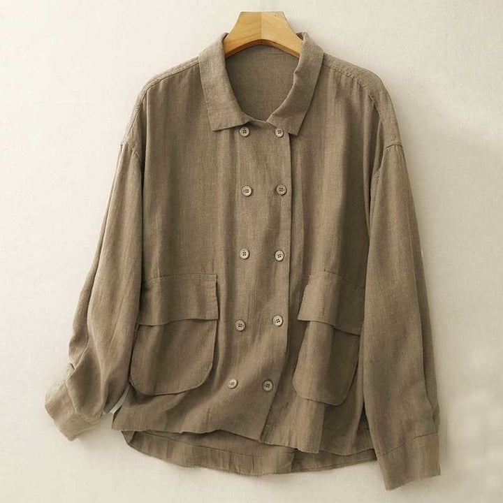 Buddha Stones Double‑Breasted Design Long Sleeve Women's Cotton Jacket With Pockets - Peru - US14,UK/AU18,EU46 (2XL) - image 1