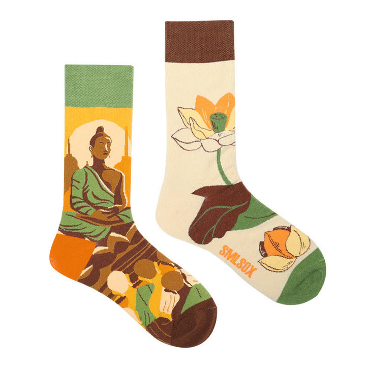 Buddha Stones Casual Meditative Buddha Lotus Dragonfly Micro Crew Women's Socks - Beige - S-M (US 5.5-11.5,EU 36–42,UK/AU 3.5-9,Asia 23–26.5 cm) - image 0