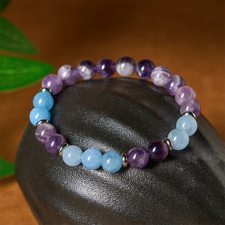 Buddha Stones Amethyst Aquamarine Spacer Beads Peace Bracelet - image 2