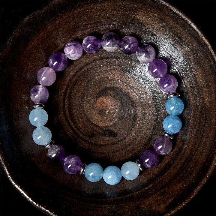 Buddha Stones Amethyst Aquamarine Spacer Beads Peace Bracelet - Amethyst & Aquamarine (Wrist Circumference: 19-22cm) - image 0