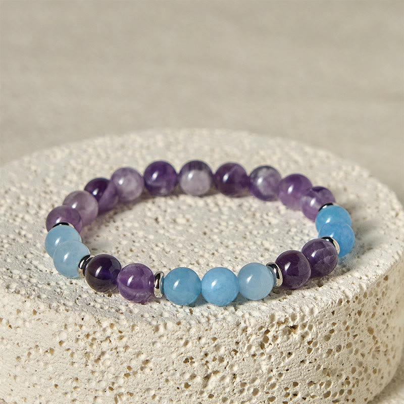 Buddha Stones Amethyst Aquamarine Spacer Beads Peace Bracelet - image 3